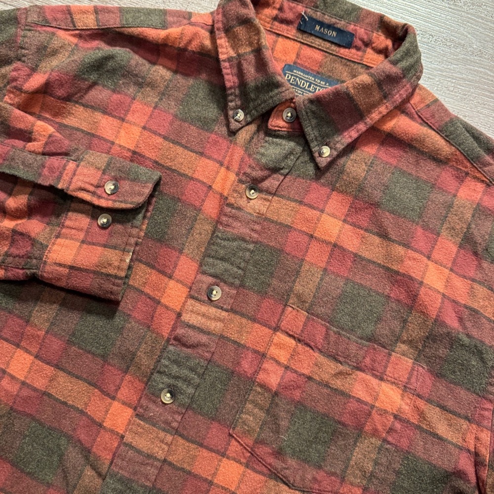Pendleton Flannel Shirt Mens L Plaid 100% Cotton Mason Lumberjack Workwear Adult